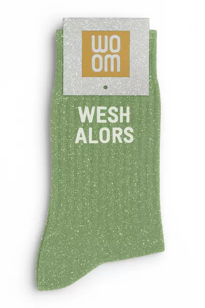 Chaussettes à Paillettes « Wesh Alors » – Vert Amande – Taille 36-40.