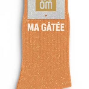 Chaussettes à Paillettes « Ma Gâtée » Orange – Taille 36-40.