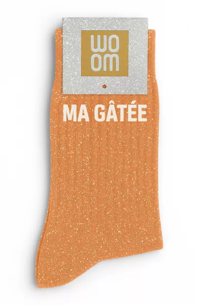 Chaussettes à Paillettes « Ma Gâtée » Orange – Taille 36-40.
