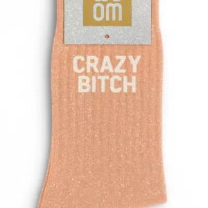 Chaussettes à Paillettes « Crazy Bitch » Abricot – Taille 36-40.