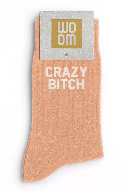 Chaussettes à Paillettes « Crazy Bitch » Abricot – Taille 36-40.