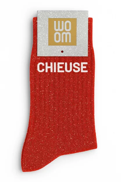 Chaussettes à Paillettes « Chieuse » Rouge – Taille 36-40