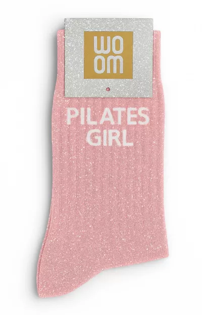 Chaussettes à Paillettes « Pilates Girl » – Rose – Taille 36-40.