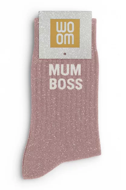 Chaussettes à Paillettes « Mum Boss » Rose Gold – Taille 36-40.