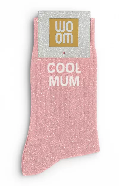 Chaussettes à Paillettes « Cool Mum » Rose -Taille 36-40.
