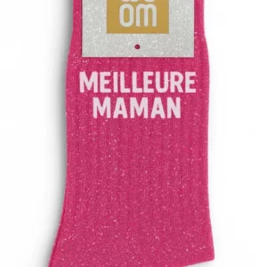Chaussettes à Paillettes « Meilleure Maman » Fuchsia – Taille 36-40.