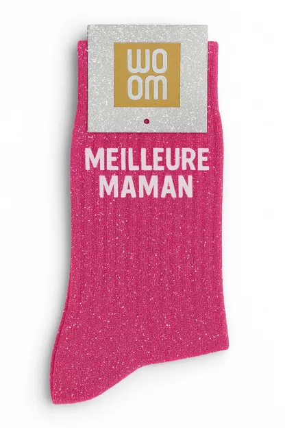 Chaussettes à Paillettes « Meilleure Maman » Fuchsia – Taille 36-40.