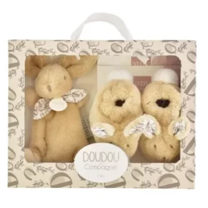 Coffret cadeau Chaussons et Doudou Beige 15 cm – Doudou et compagnie.