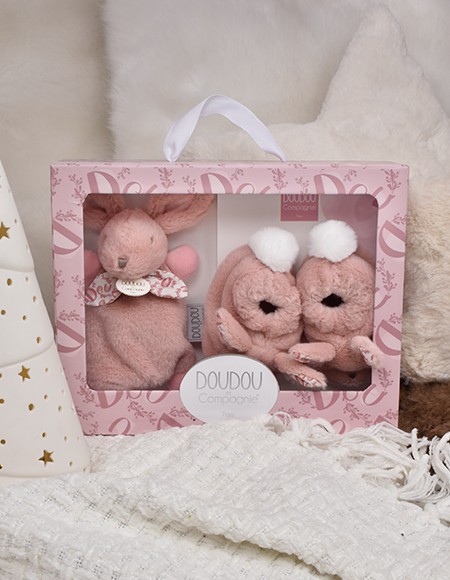 Coffret cadeau Chaussons et Doudou Rose 15 cm. - Image 2