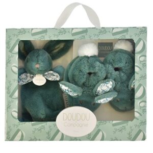 Coffret cadeau Chaussons et Doudou Vert Sauge 15 cm – Doudou et compagnie.