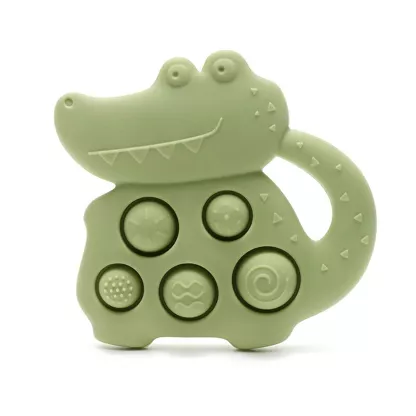 Anneau de dentition en silicone avec crocodile Pop-it – Vert.