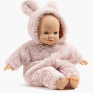 Minikane Poupée Cuties Émilie 36cm et sa combinaison Winnie en fausse fourrure rose.