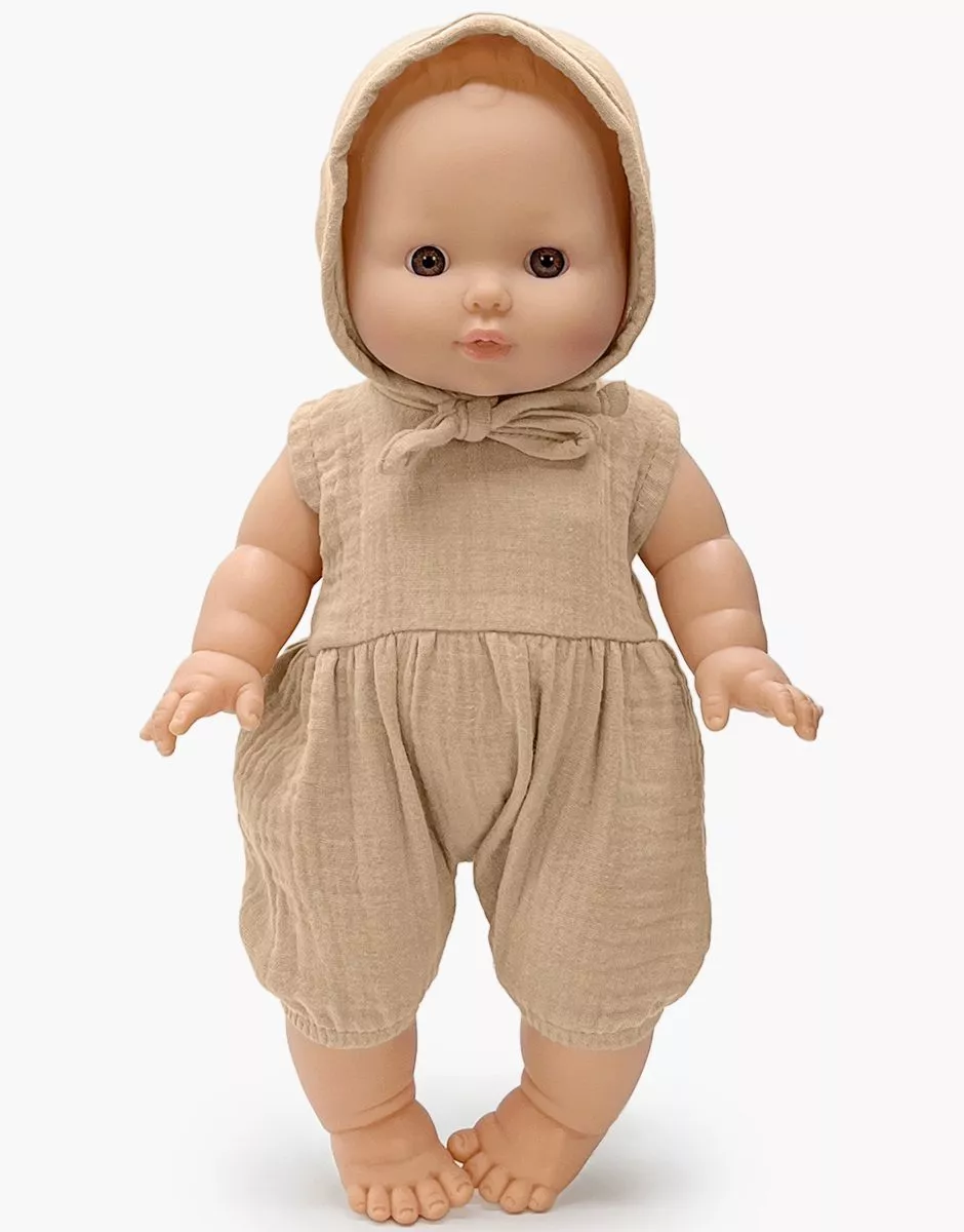 Minikane Poupon Gordis vintage 34cm Louis et son ensemble Noa en gaze de coton latté.
