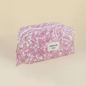 Trousse (grande) AMOUR et 3 coeurs – Jouy rouge.