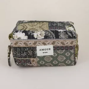 Trousse (grande) AMOUR et 3 coeurs – Kaki.