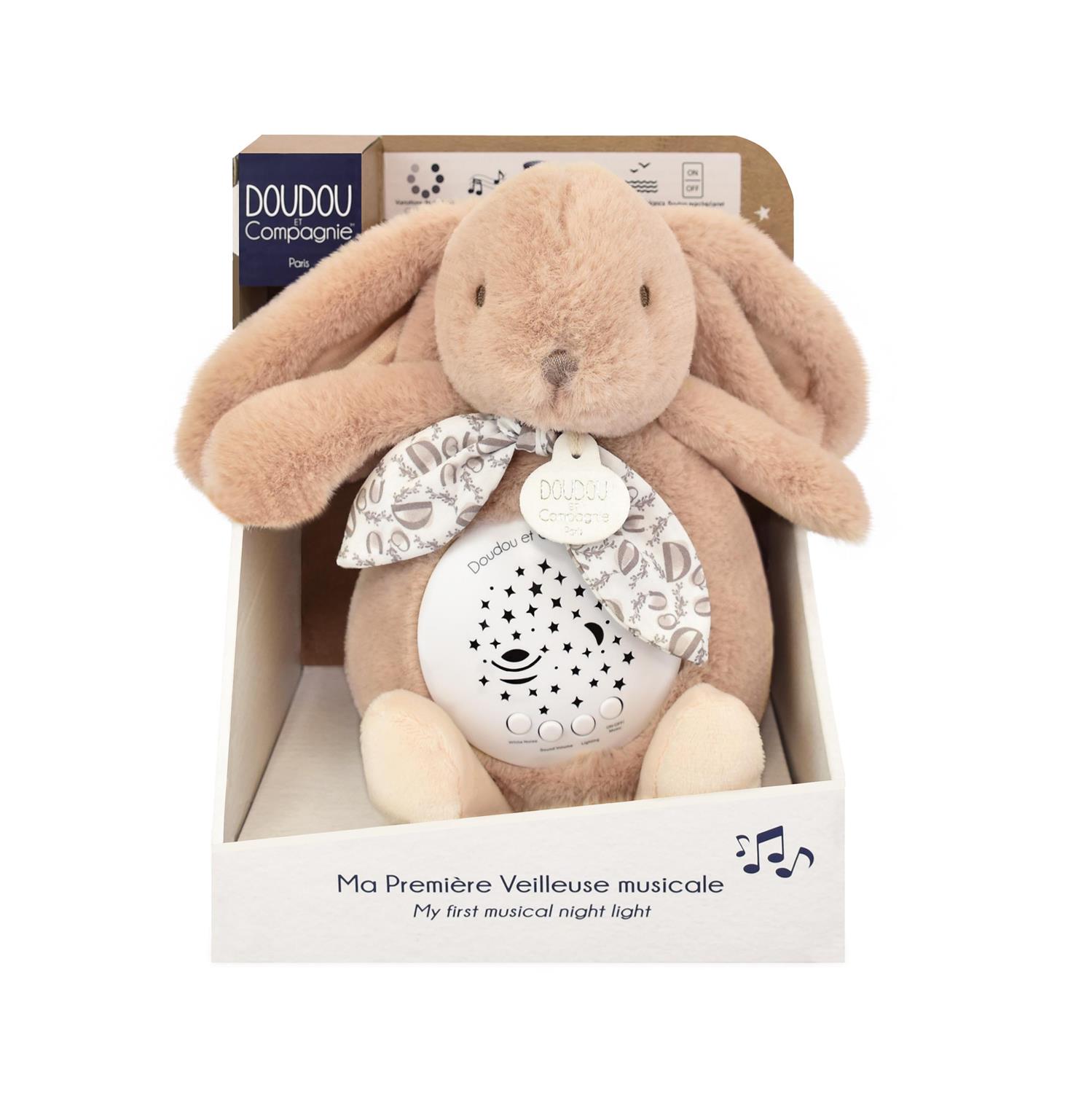 Veilleuse Musicale Lapin beige Projection d&rsquo;étoiles – Doudou et compagnie.
