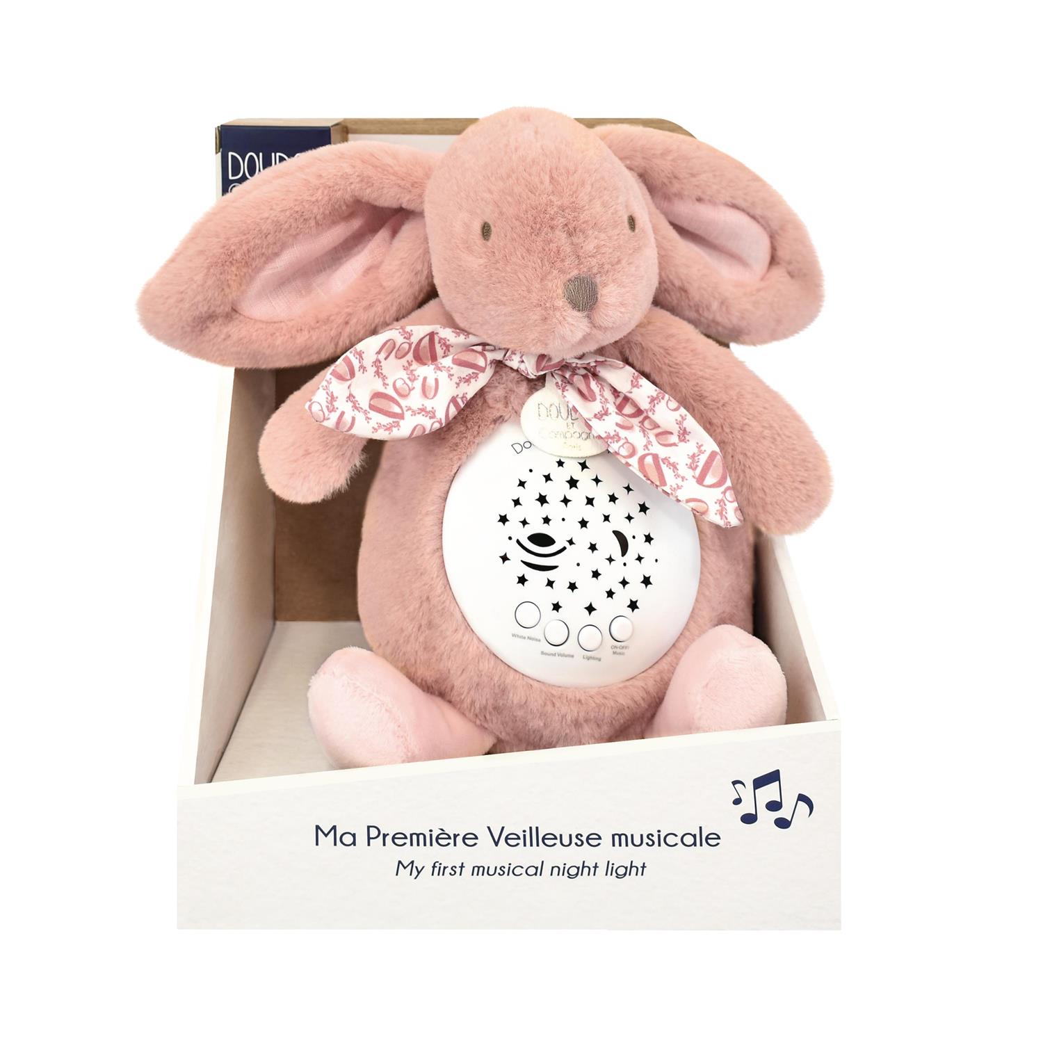Veilleuse Musicale Lapin rose Projection d’étoiles – Doudou et compagnie.