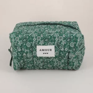 Trousse (grande) AMOUR et 3 coeurs – Bandana Vert.