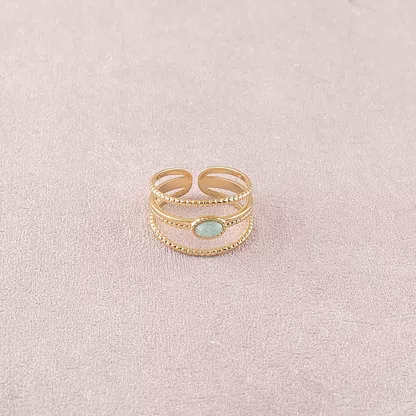 Bague – 3 anneaux striés et pierre naturelle ovale. (réservée)