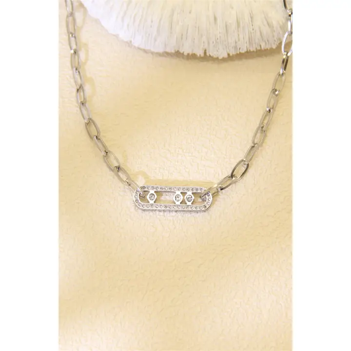 COLLIER MAILLON STRASS ACIER INOXYDABLE -Argenté.
