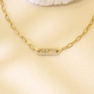 COLLIER MAILLON STRASS ACIER INOXYDABLE -Doré.