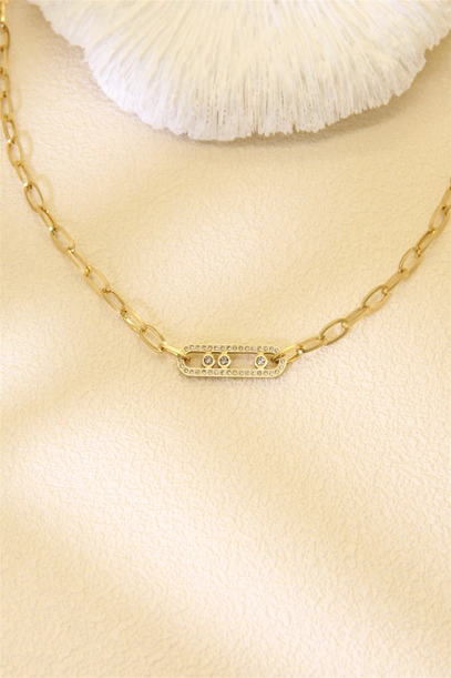 COLLIER MAILLON STRASS ACIER INOXYDABLE -Doré.