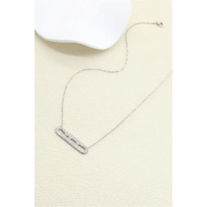 Collier pendentif rectangle zircon Acier inoxydable – Argenté.
