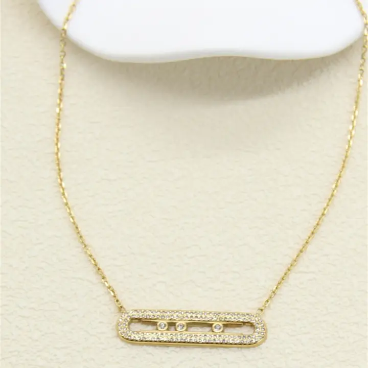 Collier pendentif rectangle zircon Acier inoxydable – Doré.