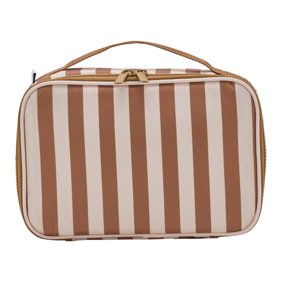 Lunch bag isotherme fond beige / rayures marron.