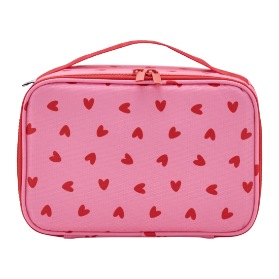 Lunch bag isotherme coeurs rouge / fond rose.