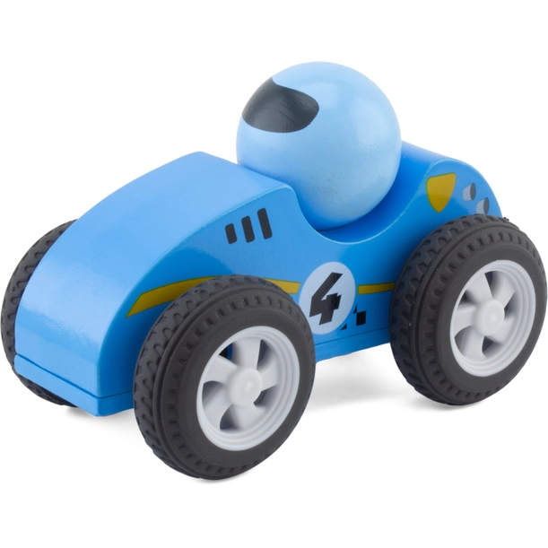 Voiture Retrofriction en BOIS : Turbo Pilote bleu.