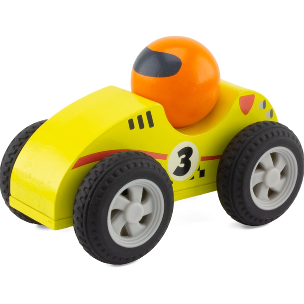 Voiture Retrofriction en BOIS : Turbo Pilote jaune.