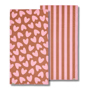 Serviette microfibre Rose marron, Coeur ligné.