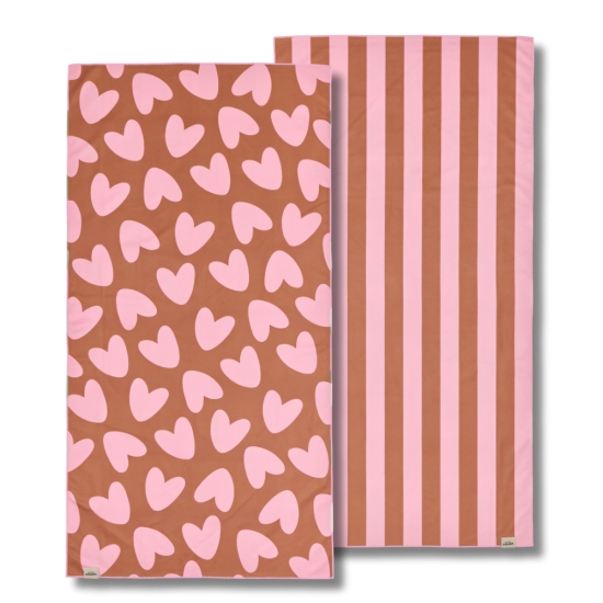 Serviette microfibre Rose marron, Coeur ligné.