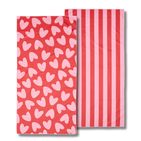 Serviette microfibre Rose rouge, Coeur ligné.