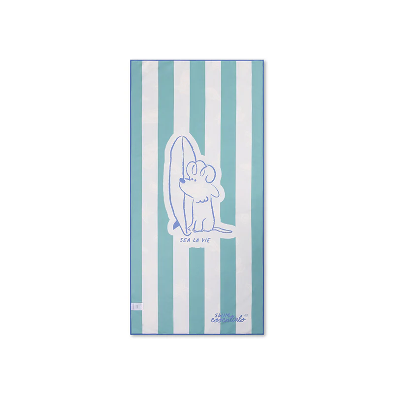 Serviette de plage en microfibre verte Motif chiens surfeurs - 135 x 65 cm. - Image 2