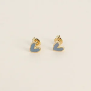Boucles puces – coeur en émail denim.