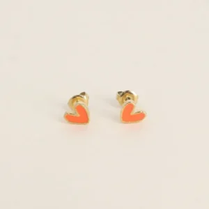 Boucles puces – coeur en émail orange.