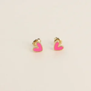 Boucles puces – coeur en émail pink.