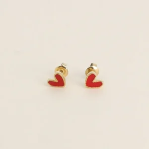 Boucles puces – coeur en émail rouge.