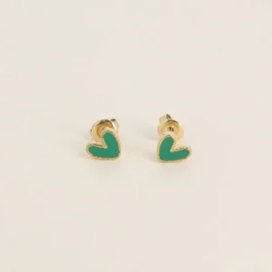 Boucles puces – coeur en émail royal green.