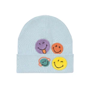 Bonnet Enfants – Coton Bio SmileyWorld®, Bleu (taille 48-52cm, 1-3ans).