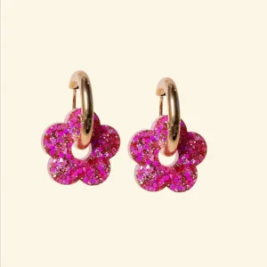 Les Nicolettes – Créoles Fleur Mix Rose Rouge.