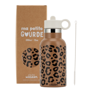 Gourde acier inox, léopard caramel 350ml.