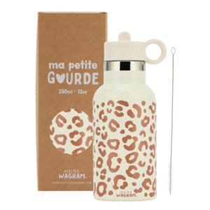 Gourde acier inox, léopard crème 350ml.