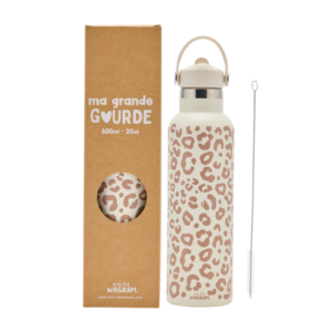 Gourde acier inox, léopard crème 600ml.