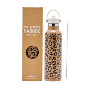 Gourde acier inox, léopard caramel 600ml.
