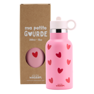 Gourde acier inox, rose coeurs rouges 350ml.