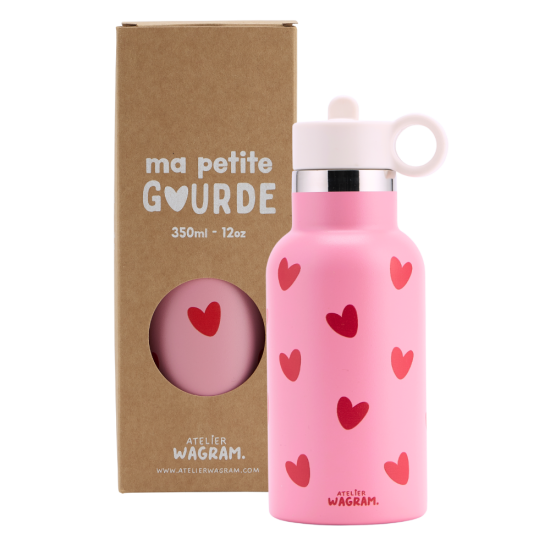 Gourde acier inox, rose coeurs rouges 350ml.