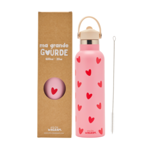 Gourde acier inox, rose coeurs rouges 600ml.